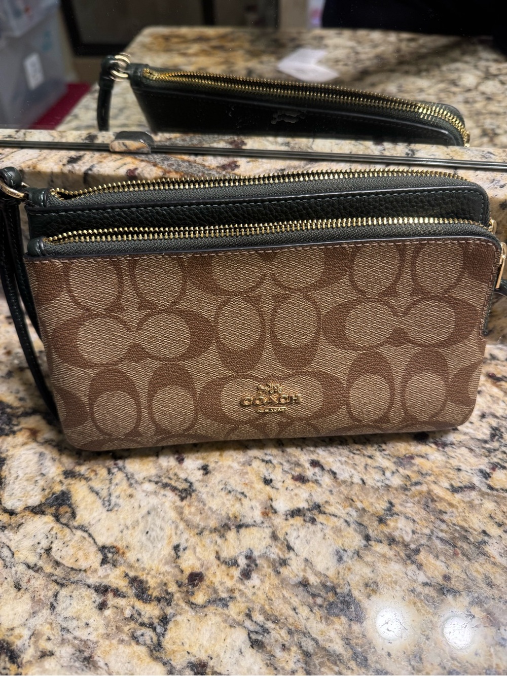 Coach Signature Canvas Double Zip Wristlet - Brown